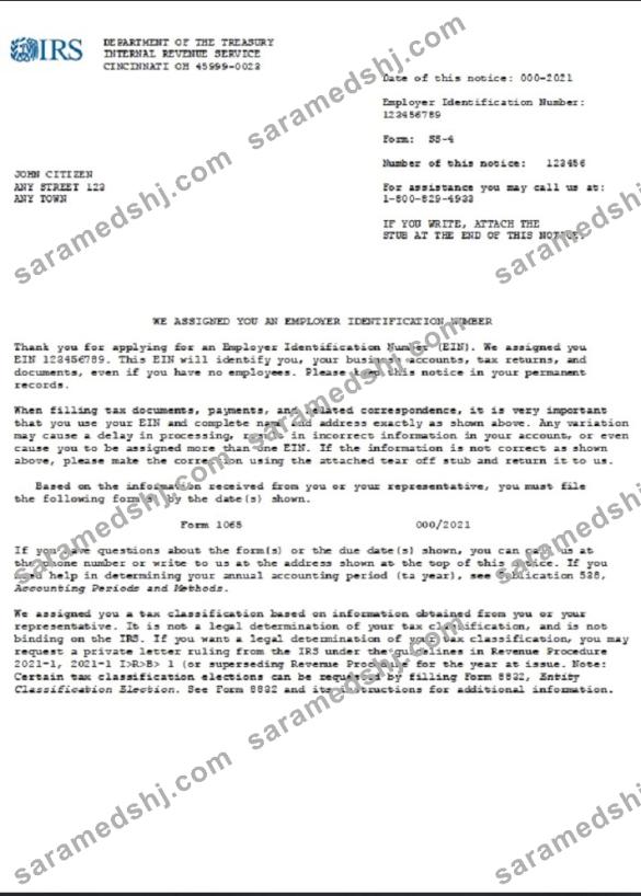 USA INTERNAL REVENUE SERVICE (IRS) Employer Identification Number (EIN) business registration